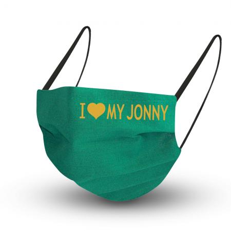 Baumwollmaske in GRÜN mit zertifiziertem Innenvlies - I LOVE MY JONNY - 15967 + Gratiszugabe