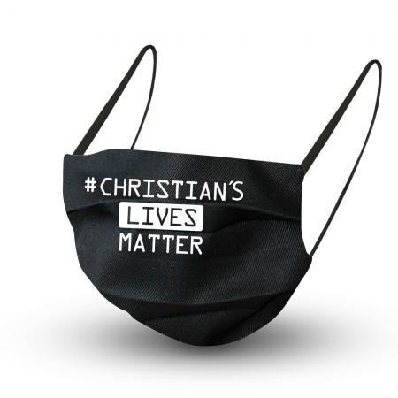 Baumwollmaske in SCHWARZ mit Innenvlies - # Christian´s Lives Matter - 15977 + Gratiszugabe