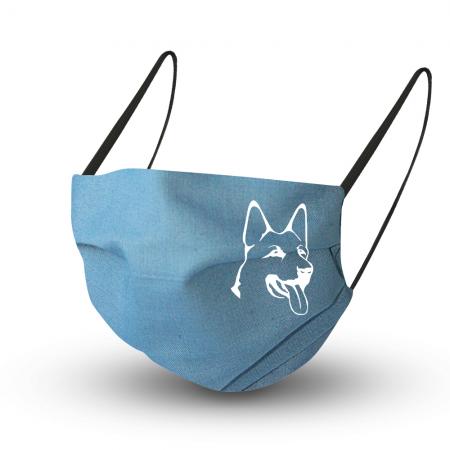 Baumwollmaske in GRAUBLAU mit zertifiziertem Innenvlies - Hund Schäferhund - 15981 + Gratiszugabe