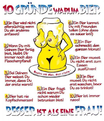 Aufkleber - 10 Gründe warum Bier...Besser ist als eine Frau - 303455 Gr. 10x12cm