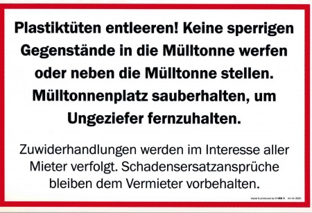 Hinweisschild - MÜLLTONNE MÜLLTONNENPLATZ SAUBER HALTEN - 308565 - 30 x 20 cm