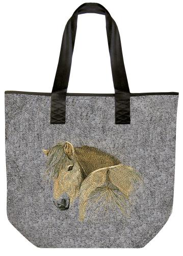 Filztasche mit Einstickung - Pferd Haflinger - 26059 grau - Gr. ca. 46,5 x 39,5 cm