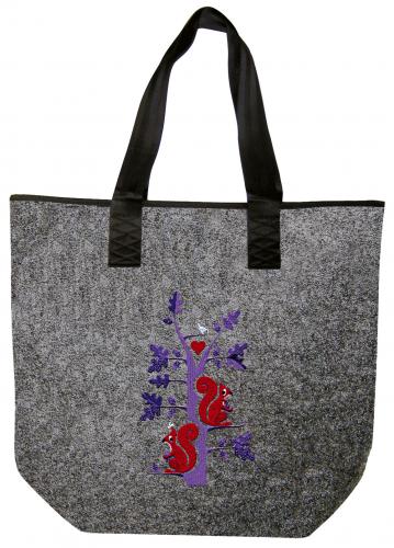 Filztasche mit Einstickung - Baum mit 2 Eichhörnchen - 26184 Shoppertasche Gr. ca. 46,5cm x 39,5cm