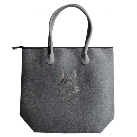 Filztasche mit Einstickung - Schäferhundkopf German Shephard - 26187 grau - Gr. ca. 46,5 x 39,5 cm