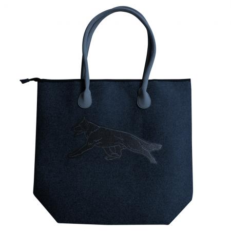 Filztasche mit Einstickung - laufender Schäferhund - 26190 blau - Gr. ca. 46,5 x 39,5 cm