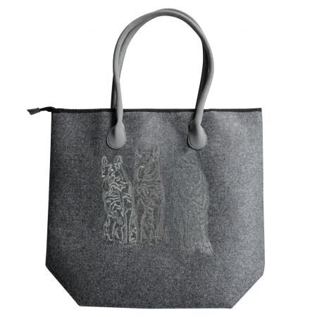 Filztasche mit Einstickung - 3 Schäferhunde - 26195 grau - Gr. ca. 46,5 x 39,5 cm