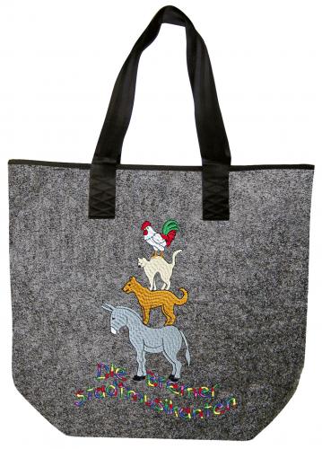 Filztasche mit Einstickung - Bremer Stadtmusikanten Motiv 2 - 26227 Shoppertasche Gr. ca. 46,5cm x 39,5cm