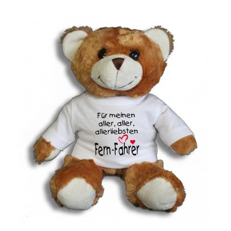 Teddybär mit T-Shirt - für meinen aller aller allerliebsten Fern-Fahrer Gr. ca. 26 cm - 27009 dunkelbraun