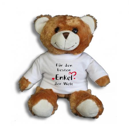 Teddybär mit Shirt  - Für den besten Enkel der Welt -- Größe ca. 26cm - 27033 dunkelbraun