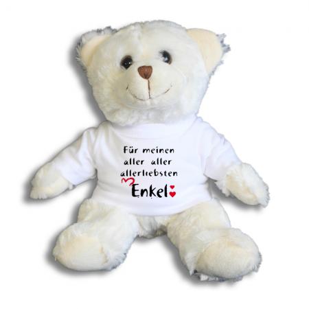 Teddybär mit Shirt  - Für meinen aller, aller, allerliebsten Enkel - Größe ca 26cm - 27166 weiß