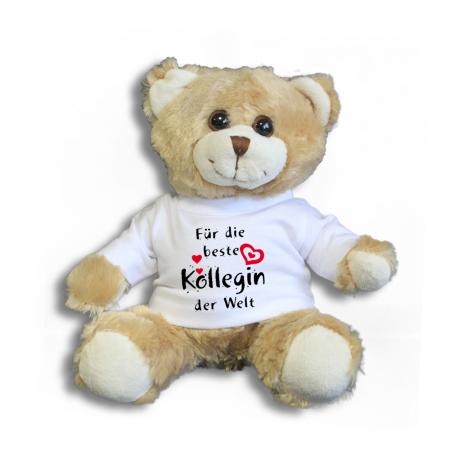 Teddybär mit Shirt  - Für die beste Kollegin der Welt - Größe ca 26cm - 27174 hellbraun