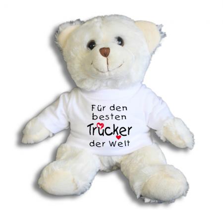 Teddybär mit Shirt  - Für den besten Trucker der Welt - Größe ca 26cm - 27179 weiß
