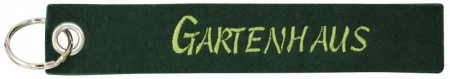 Filz-Schlüsselanhänger mit Stick GARTENHAUS Gr. ca. 17x3cm 14107 Keyholder dunkelgrün
