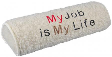 Nackenrolle mit Einstickung - my job is my life - Gr. ca. 42 x 16,5 x 9,5 cm - 30054 beige