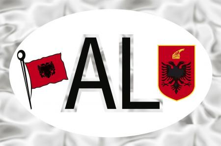 Alu-Qualitätsaufkleber oval - AL = Albanien Wappen Fahne – 301170/2 - Gr. ca. 102 x 66 mm