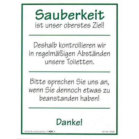 Hinweisschild - SAUBERKEIT ... - Gr. ca. 20 x 15 cm - 302068