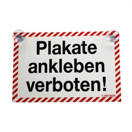 Schild mit Saugnäpfe -  Plakate ankleben verboten - 308630/1 weiß-rot - Gr. ca. 30 x 20 cm