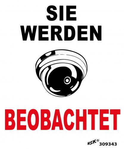 Hinweisschild Schild - (Kamera) Sie werden beobachtet - Gr. ca. 5 cm  x 6 cm - 309343