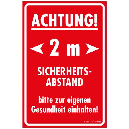 Warnschild  Hinweisschild - Achtung 2m Sicherheitsabstand.. - Gr. ca. 20 x 30 cm - 309897