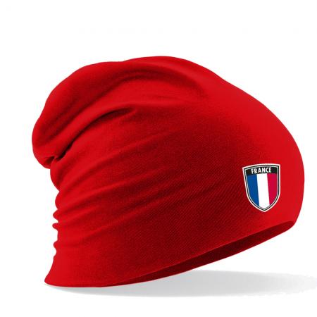 Longbeanie Slouch-Beanie Sommerbeanie mit Textildruck Wappen - FRANKREICH - SB55047