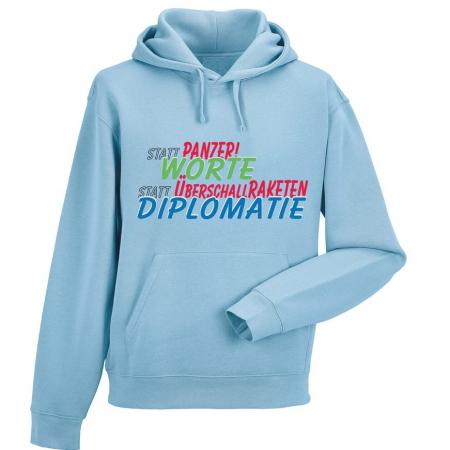 Kapuzen-Sweatshirt Hoodie mit Print - Statt Panzer WORTE Statt Überschallraketen DIPLOMATIE - 36061 rauchblau Gr. S-2XL