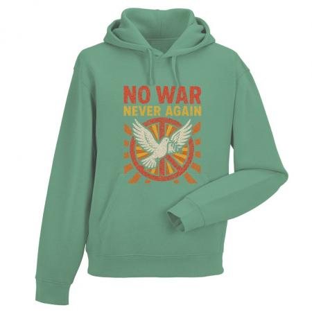 Kapuzen-Sweatshirt Hoodie mit Print - NO WAR NEVER AGAIN (Friedenstaube) - 36067 Grün Gr. S-2XL