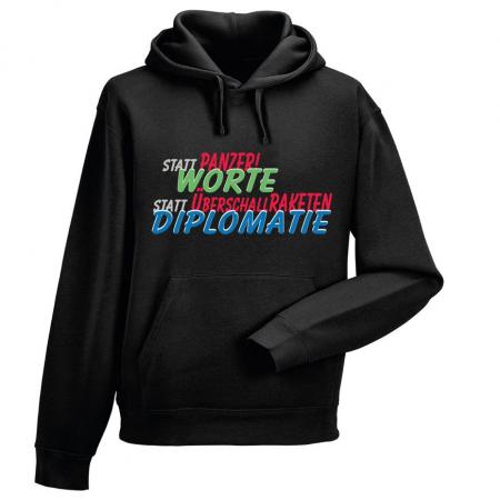 Kapuzen-Sweatshirt Hoodie mit Print - Statt Panzer WORTE Statt Überschallraketen DIPLOMATIE - 36071 schwarz Gr. S-2XL