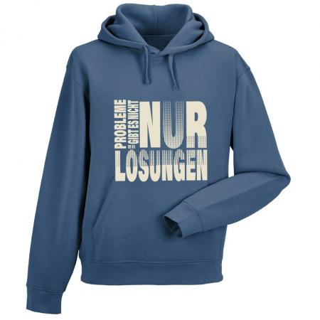 Kapuzen-Sweatshirt Hoodie mit Print - PROBLEME gibt es nicht nur LÖSUNGEN - 36072 Blau denim Gr. S-2XL