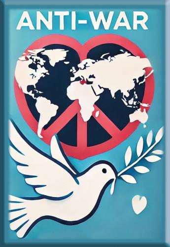 Magnet - Friedenstaube ANTI-WAR Friedenszeichen - Gr. ca. 8 x 5,5 cm - 36576