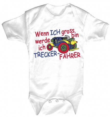 Babystrampler mit Print - Wenn ich groß bin werde ich Trecker-Fahrer - 08310 weiß - 6-12 Monate