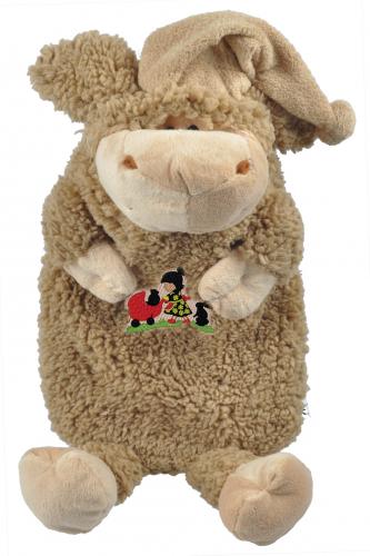 Wärmflasche Wollschäfchen mit Einstickung – Mädchen mit Puppenwagen – 39238 braun