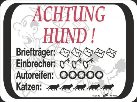 Warnschild - ACHTUNG HUND! - 309002 - 20cm x 15cm - Tiere Hund