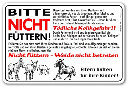 Hinweisschild - Esel bitte nicht füttern - 308898 - Gr. ca. 30 x 20 cm -  Tiere