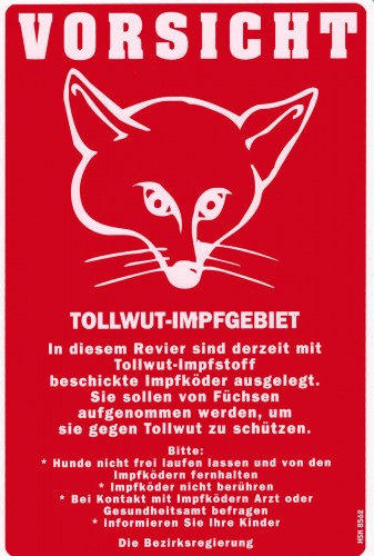 Schild - VORSICHT TOLLWUT-IMPFGEBIET - 308562 - 30 x 20 cm