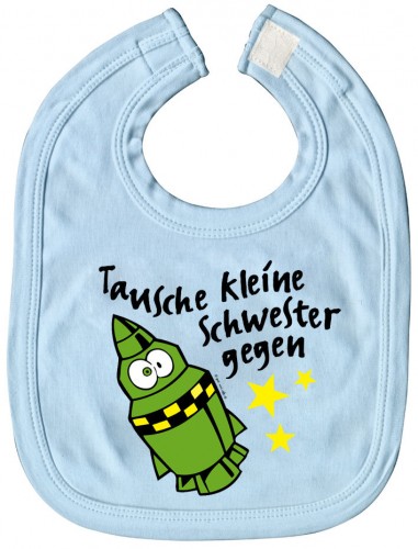 Baby-Lätzchen mit Druckmotiv -Tausche kleine Schwester... - 07017 - hellblau