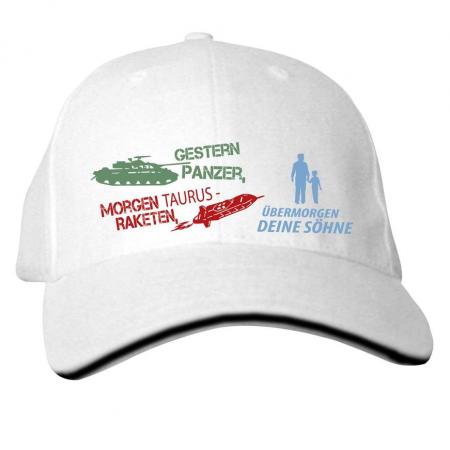 Baseballcap mit Slogan - Gestern Panzer, Morgen Raketen, Übermorgen... - 50177 weiß