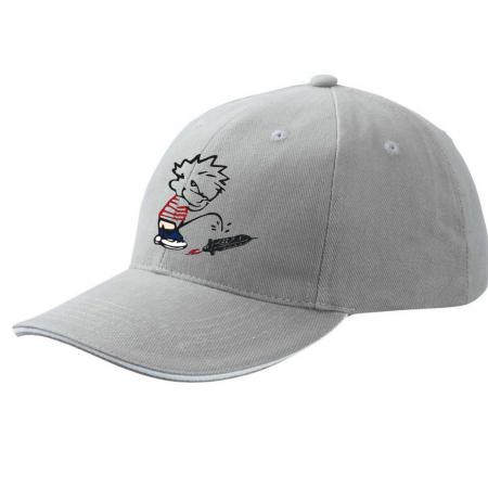 Baseballcap mit Textildruck - Pinkelmännchen gegen Drohnen - 52038 hellgrau