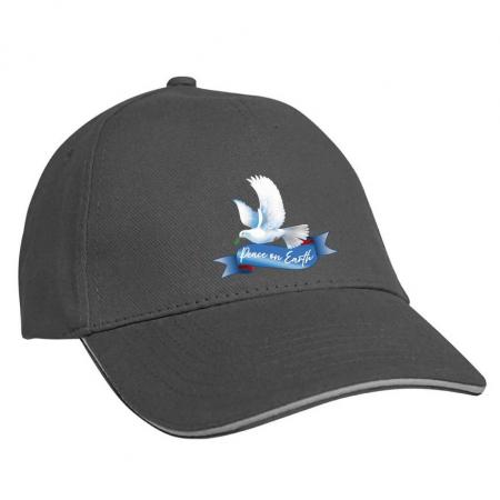 Baseballcap mit Textildruck - Peace on Earth - Friedenstaube - 52040 Grau