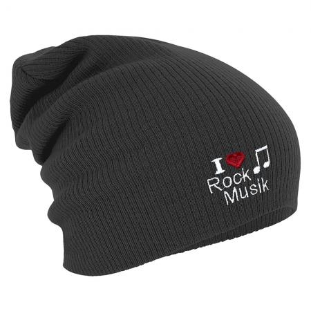 Longbeanie Slouch-Beanie Mütze I Love Rock Music 53911