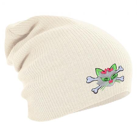 Longbeanie Slouch-Beanie Wintermütze Katze Knochen Ohren grün 54461