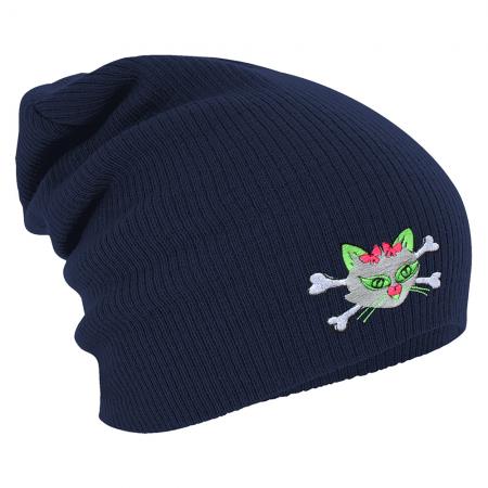 Longbeanie Slouch-Beanie Wintermütze Katze Knochen Ohren grün 54461