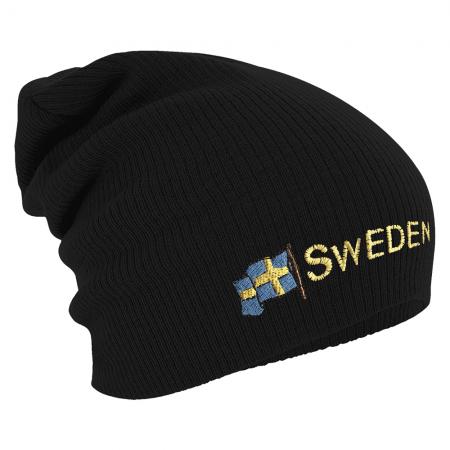 Longbeanie Slouch-Beanie Mütze Schweden mit Fahne 54598