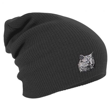 Longbeanie Slouch-Beanie Wintermütze Katze grau 54849