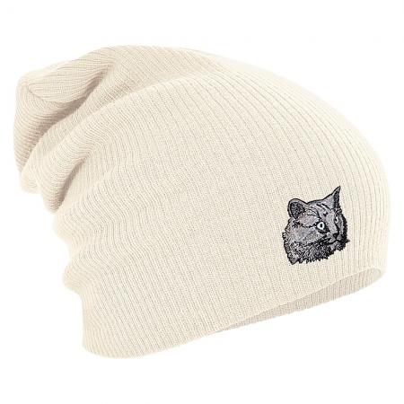 Longbeanie Slouch-Beanie Wintermütze Katze grau 54849