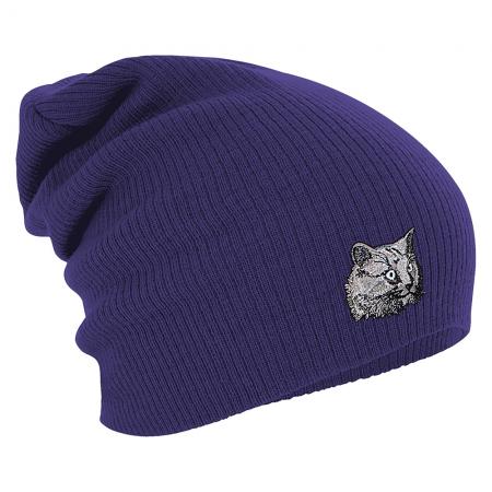 Longbeanie Slouch-Beanie Wintermütze Katze grau 54849