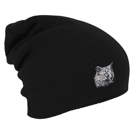 Longbeanie Slouch-Beanie Wintermütze Katze grau 54849