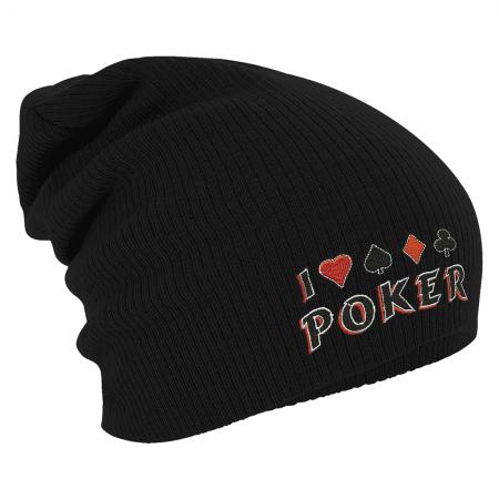 Longbeanie Slouch-Beanie Wintermütze I love Poker 54864