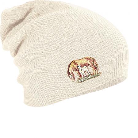 Longbeanie Slouch-Beanie Wintermütze Stute mit Fohlen 55130