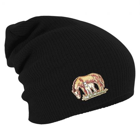 Longbeanie Slouch-Beanie Wintermütze Stute mit Fohlen 55130
