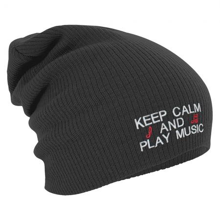 Longbeanie Slouch-Beanie Wintermütze Keep Calm and play Music 55153